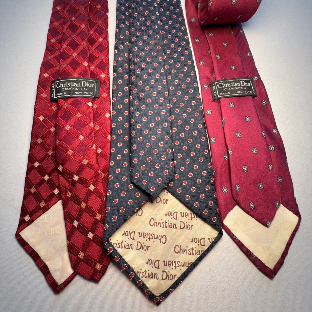 Vintage Christian Dior Cravates Necktie Lot Men OS Red Blue Silk Repair Project - Picture 5 of 10